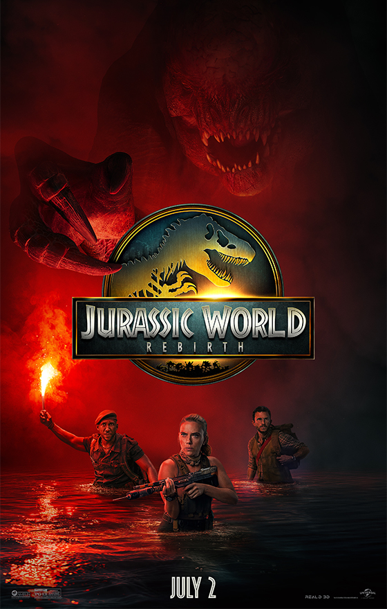 Jurassic World Rebirth Poster. In Theaters July 2, 2025